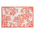 Coastal-inspired bath rug featuring an elegant coral branch pattern in soft coral pink on an ivory background. The plush, absorbent rug adds texture, comfort, and seaside charm to bathroom décor while providing a soft feel underfoot.