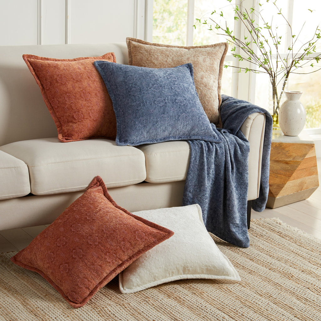 Charlotte Collection chenille jacquard decorative pillow covers 20x20 accent pillow covers for sofa couch living room decor