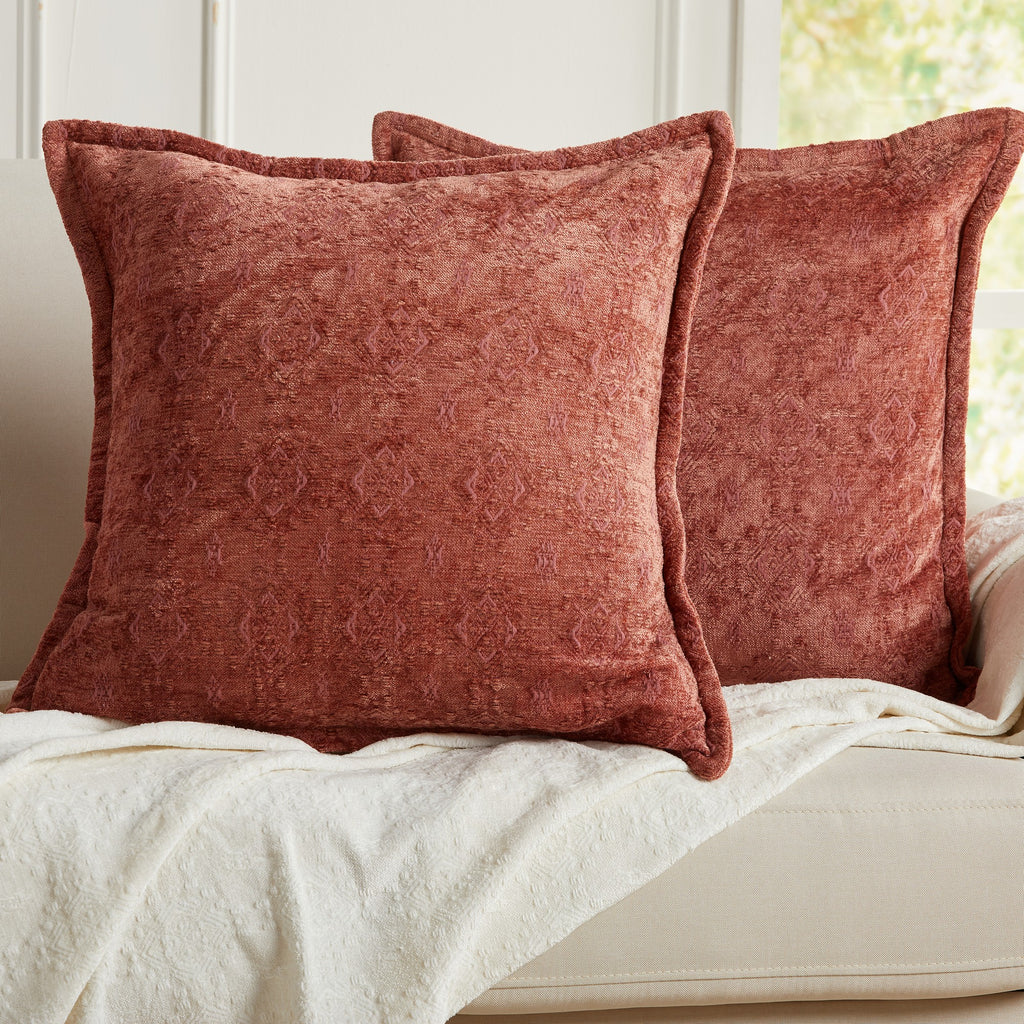 Rust chenille jacquard decorative pillow covers set of 2, 20x20 textured throw pillow covers for sofa couch living room decor