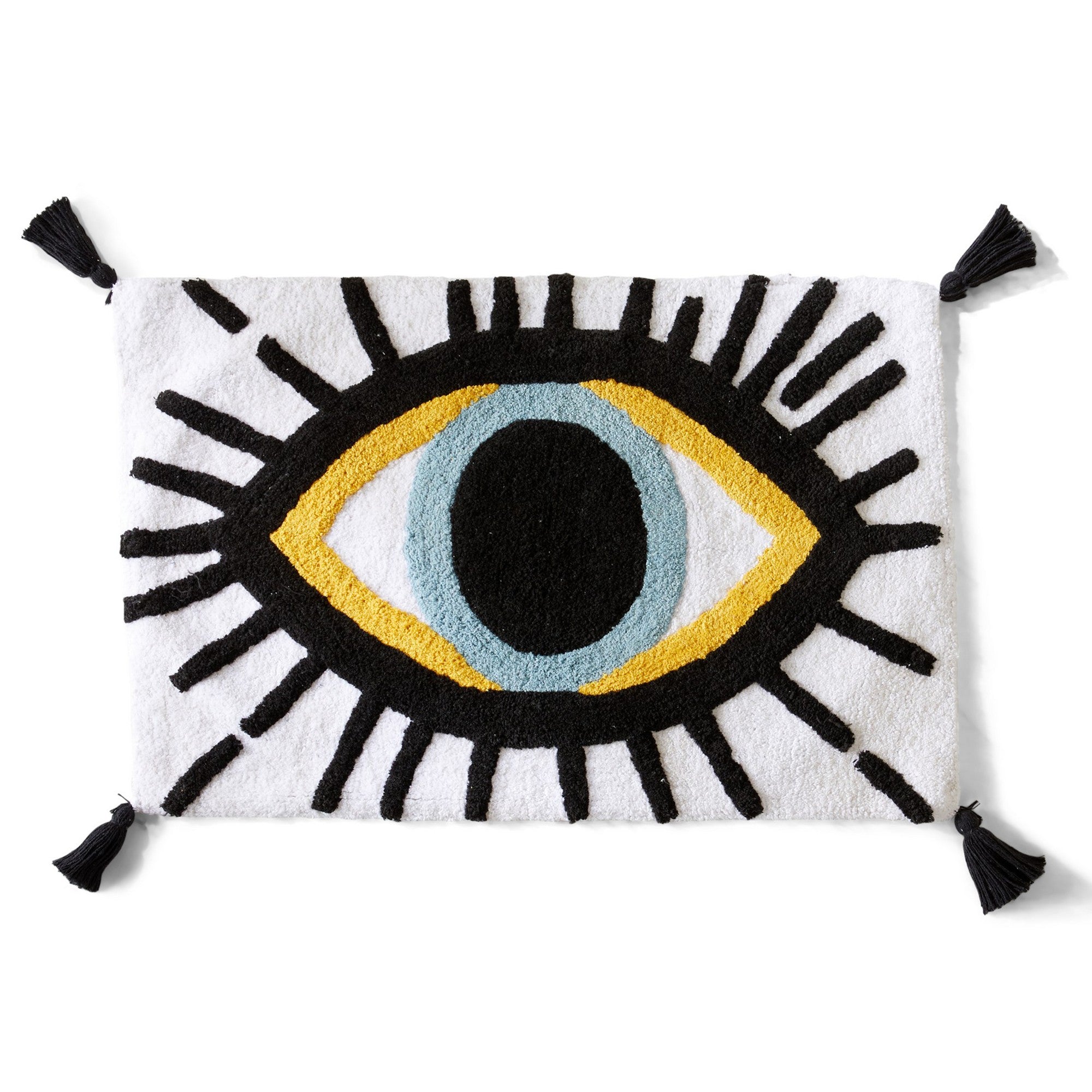Decorative rug with eye design on a white background