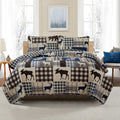 Reversible lodge quilt set featuring rustic plaid patterns and woodland-inspired motifs. Crafted with a soft microfiber shell and cotton-rich fill, this cozy bedding set includes matching sham(s) and brings cabin-inspired style to any bedroom.
