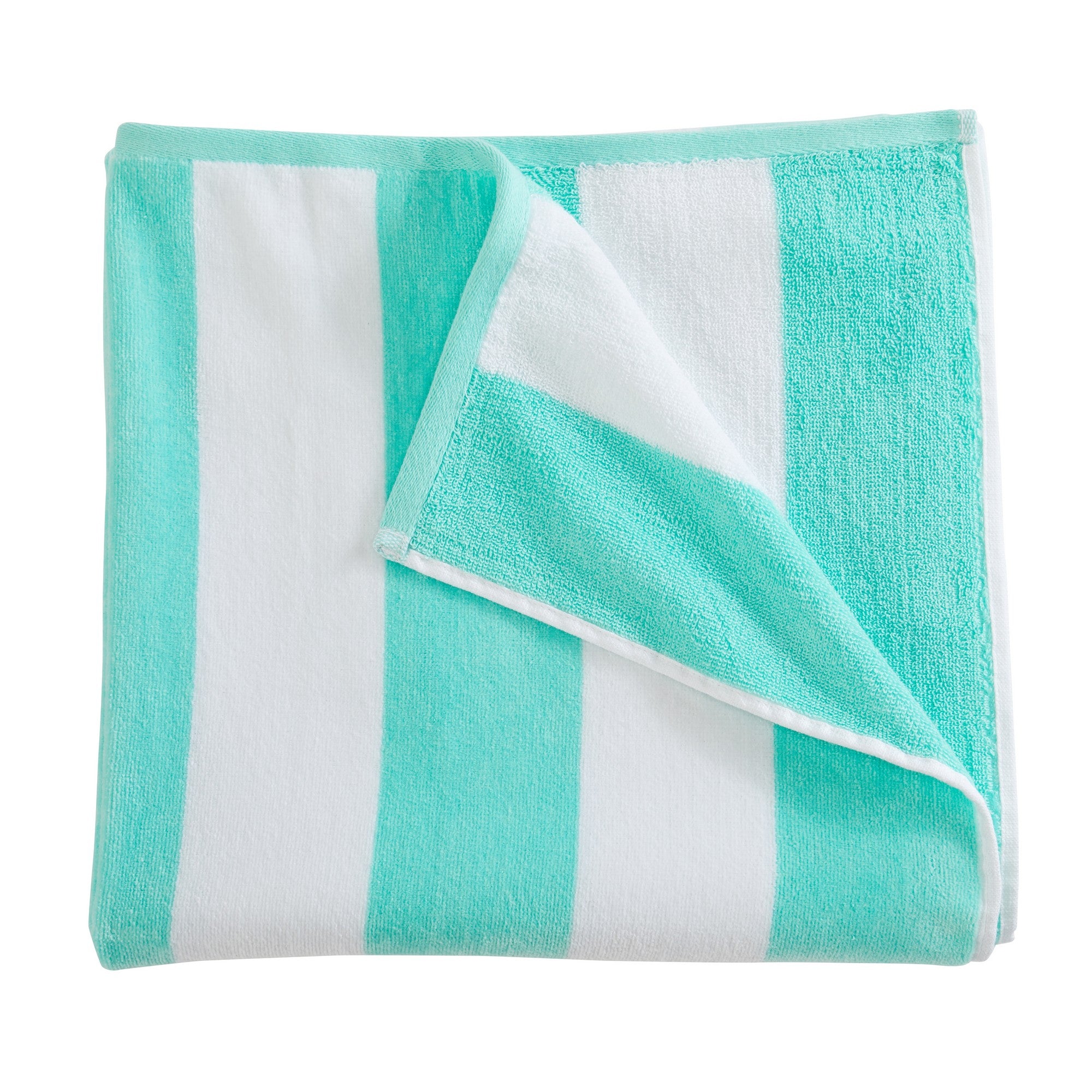 Marina Collection cotton cabana stripe beach towels in assorted colors and sizes, featuring classic striped designs and soft, absorbent 100% cotton velour construction, shown folded, stacked, and styled for poolside and beach use.