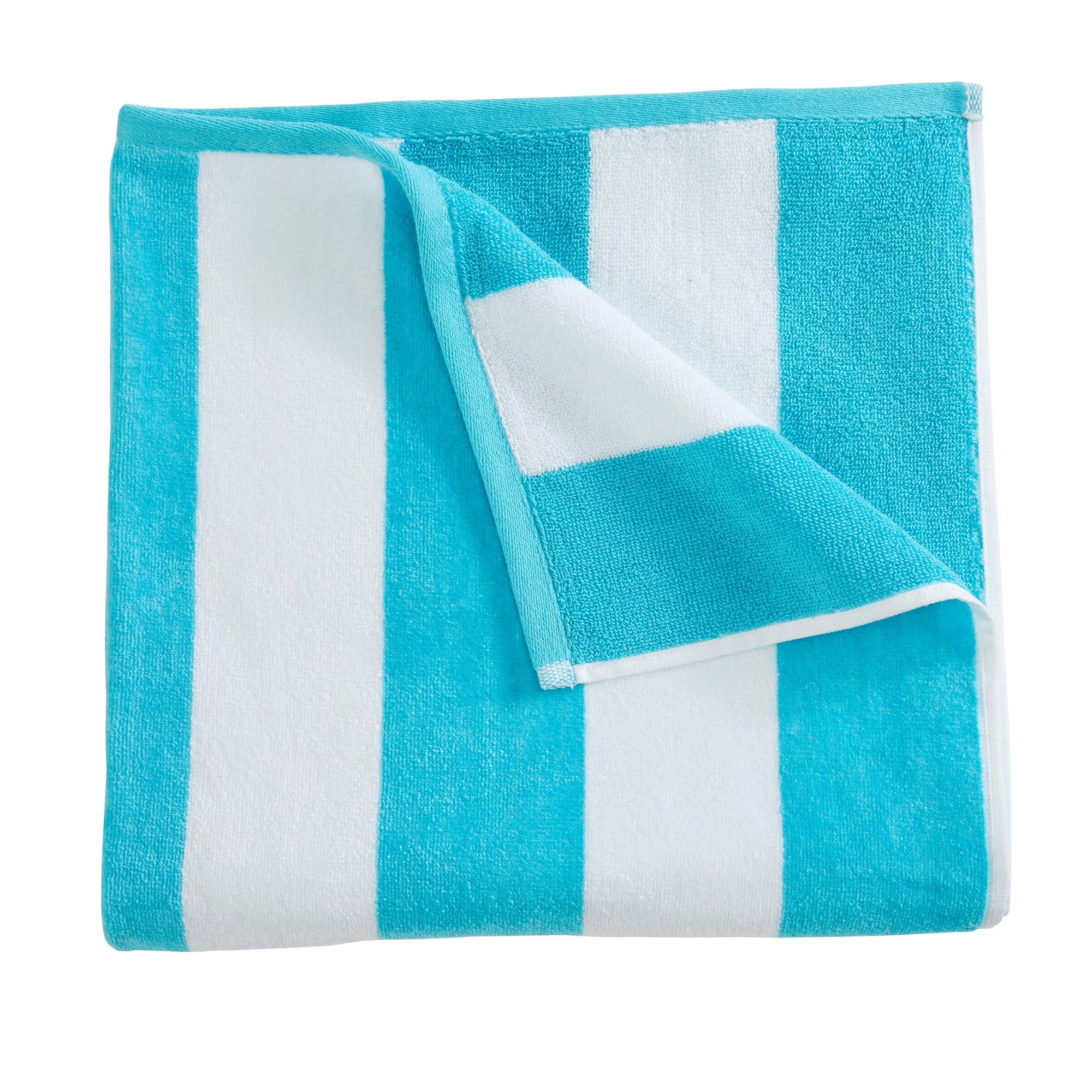 Marina Collection cotton cabana stripe beach towels in assorted colors and sizes, featuring classic striped designs and soft, absorbent 100% cotton velour construction, shown folded, stacked, and styled for poolside and beach use.