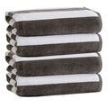 Marina Collection cotton cabana stripe beach towels in assorted colors and sizes, featuring classic striped designs and soft, absorbent 100% cotton velour construction, shown folded, stacked, and styled for poolside and beach use.