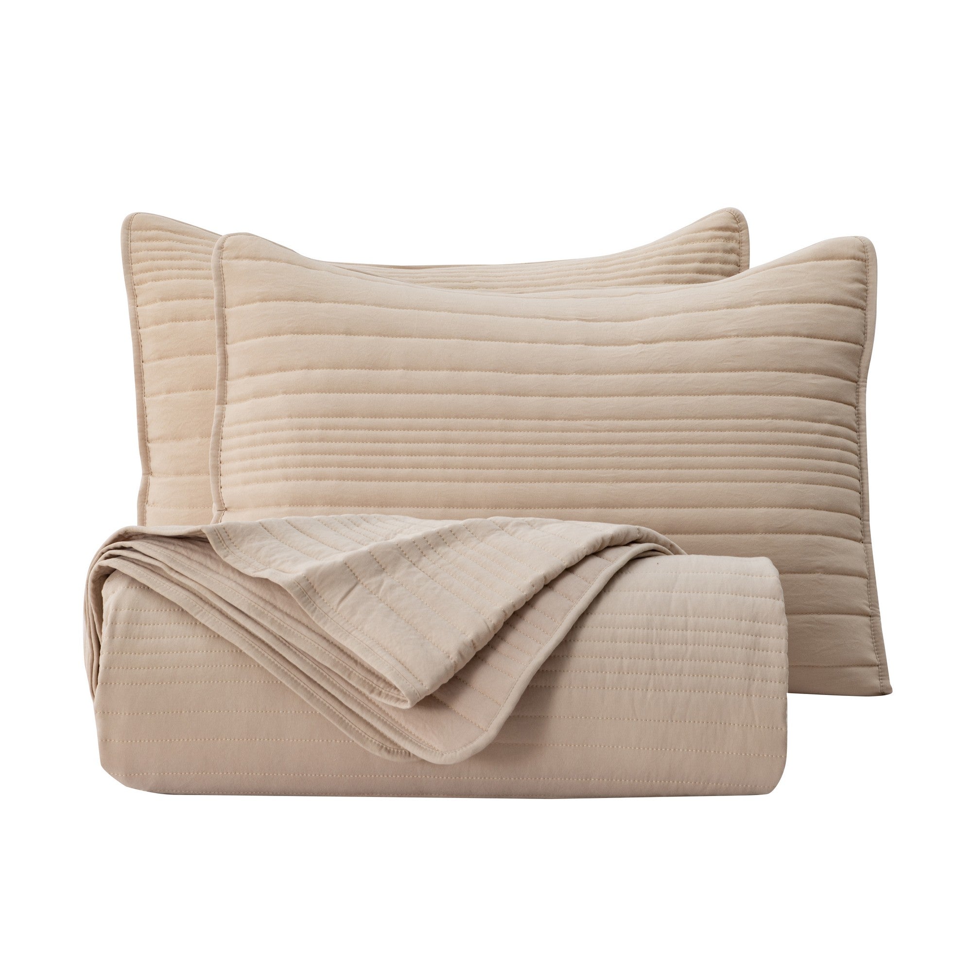 Parker Collection Solid Embroidered Quilt Set by Market & Place featuring soft microfiber construction and elegant channel embroidery. Available in multiple colors with coordinating shams and detailed fabric close-ups, styled in a modern bedroom setting.