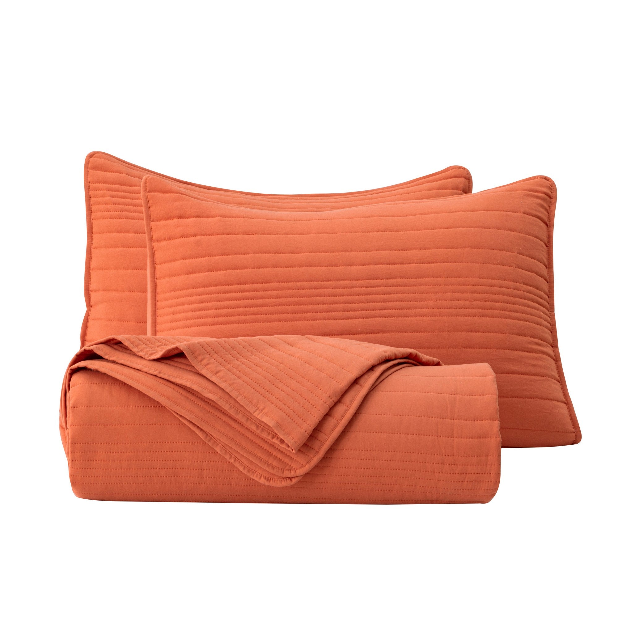 Parker Collection Solid Embroidered Quilt Set by Market & Place featuring soft microfiber construction and elegant channel embroidery. Available in multiple colors with coordinating shams and detailed fabric close-ups, styled in a modern bedroom setting.